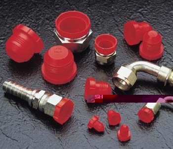Flared fitting plugs:  These plugs come in red.  They are threaded and screw into the fitting.